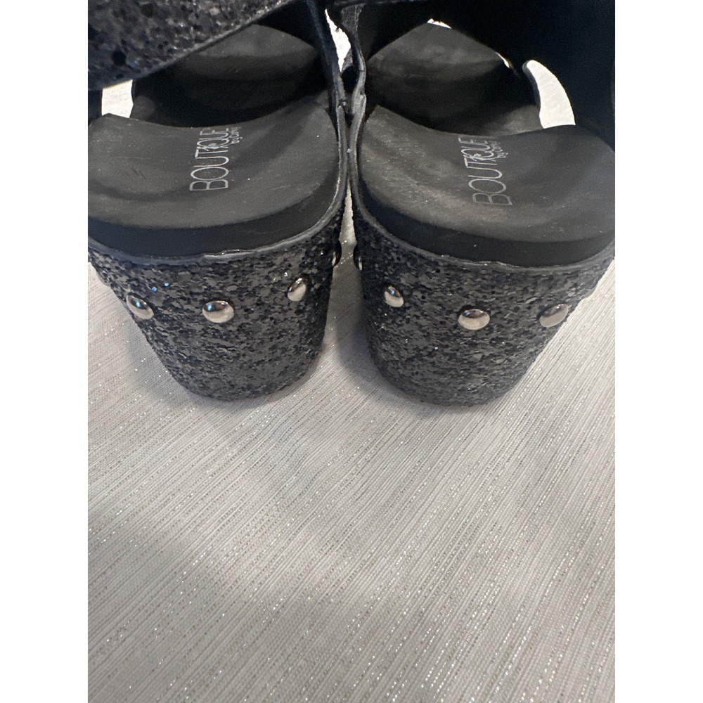 Boutique by Corkys Carley Black Glitter Wedge Sandals Studded Slingback Womens 8 - Picture 4 of 8